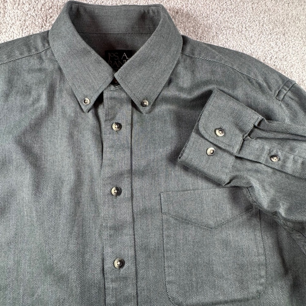 Jos A Bank Travelers Collection Gray Herringbone Cotton Button Down Shirt Mens L